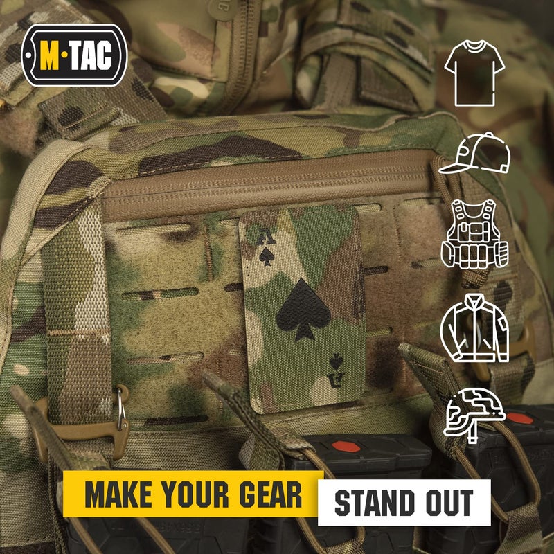 M-TAC رقعة معنوية تكتيكية M-Tac لمعدات الجيش - رقعة آيس من البستوني - رقع عسكرية للملابس، والسترات، والحقائب، والقبعات - رقع قتال بخطاف وحلقة (تمويه/أسود 2 قطعة) - Image 4